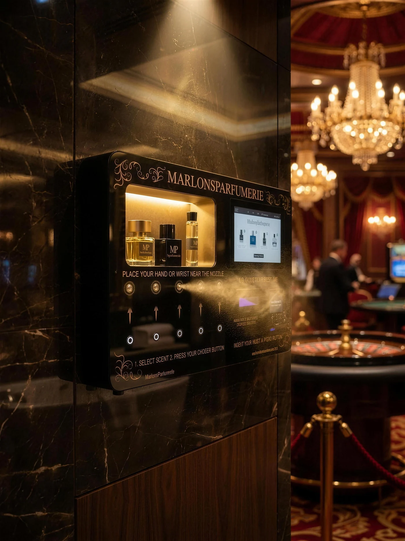 Dispenser in luxe casino lounge