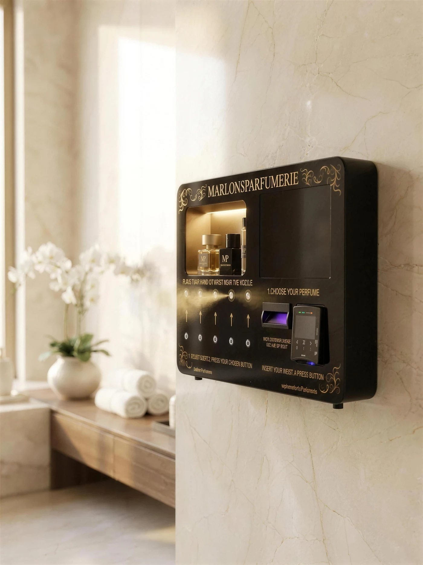Dispenser in een luxe spa- en wellnesslounge