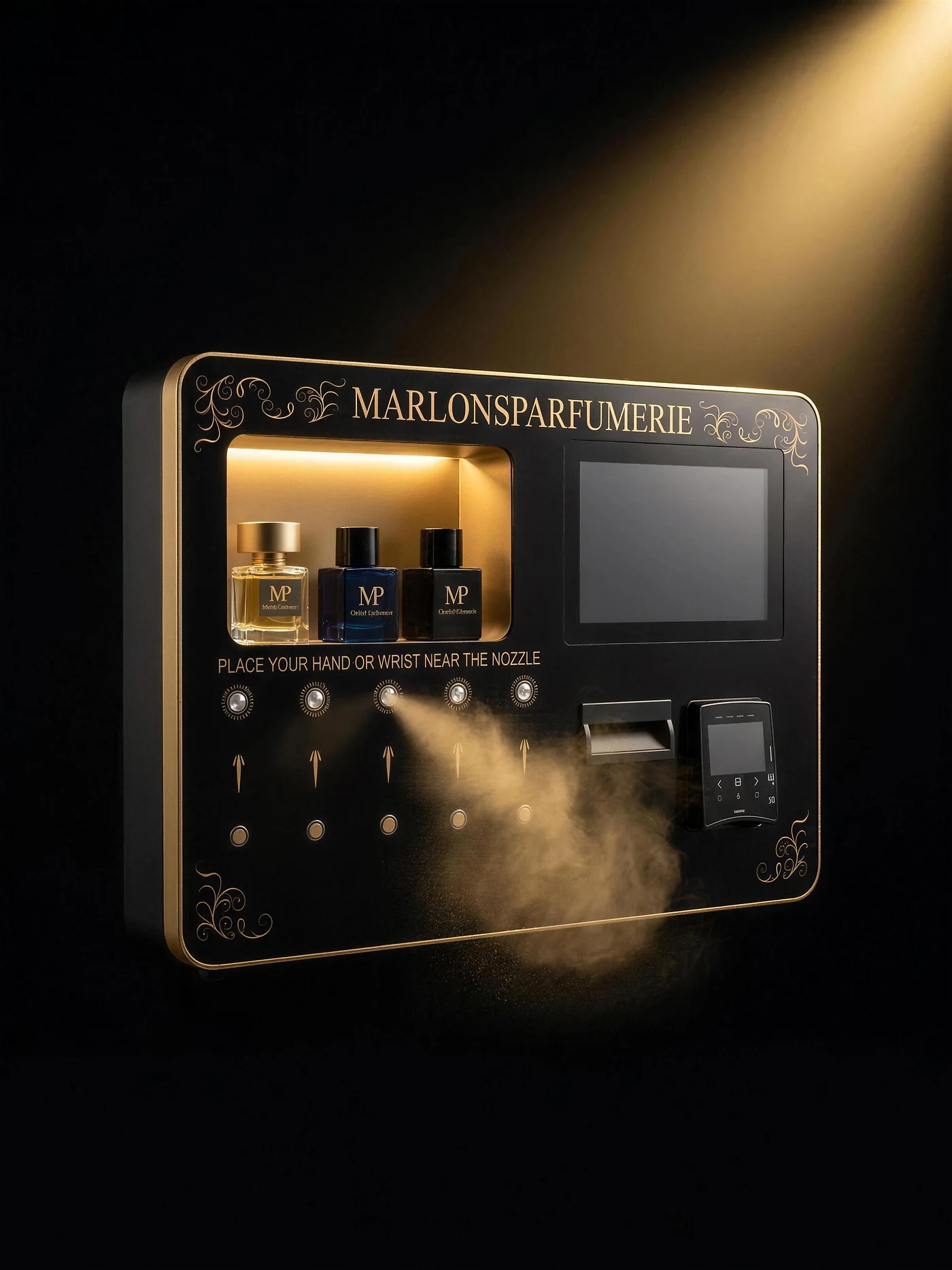 Studio-opname van de Marlon's Parfumerie dispenser