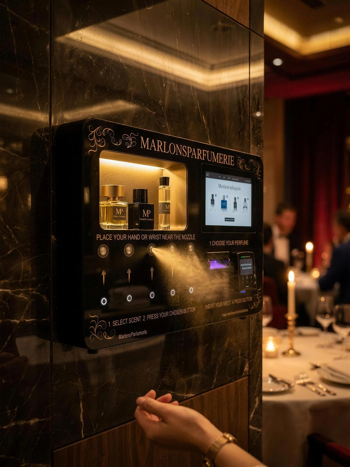 Dispenser bij entree van fine-dining restaurant